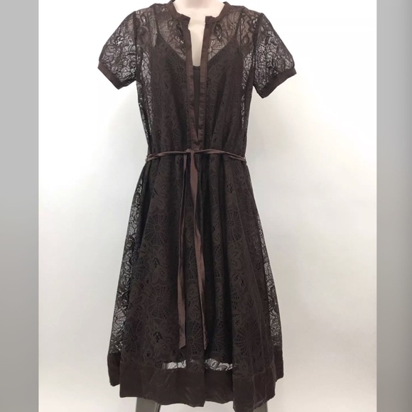 Zara Dresses & Skirts - Zara Collection Lace Overlay Dress Brown Size L
